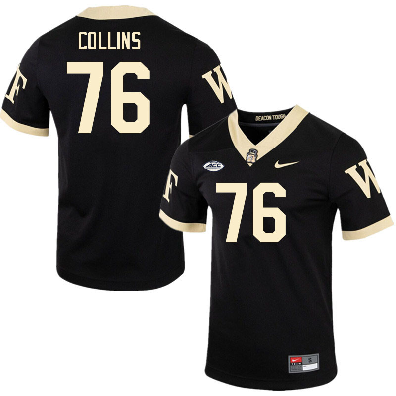 #76 Jaydon Collins Wake Forest Demon Deacons College Football Jerseys Stitched-Black